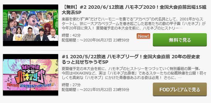 ハモネプ2020夏　無料動画　見逃し配信　再放送　動画一覧